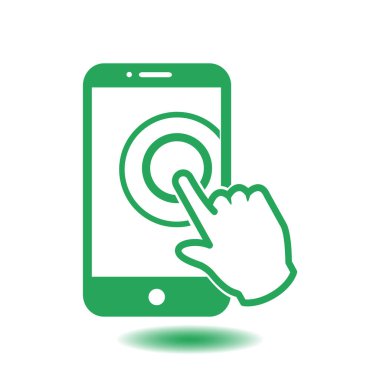 Dokunmatik ekran smartphone işareti simgesi. El işaretçi simgesi. Düz tasarım stili. Vektör Eps 10.