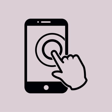 Dokunmatik ekran smartphone işareti simgesi. El işaretçi simgesi. Düz tasarım stili. Vektör Eps 10.