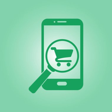Cam shoping akıllı telefon arıyor. Shoping online simgesi.