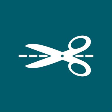 Makas ile kesme hatları simgesi. Rozet yer kesme.