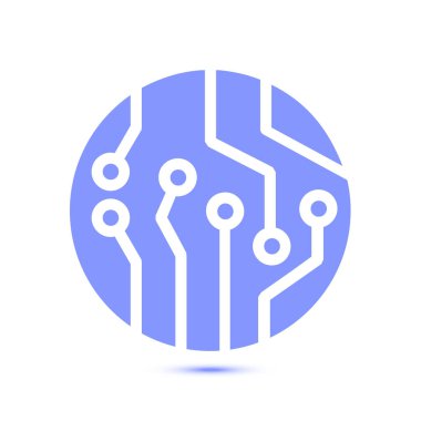 Devre kartı simgesi. Teknoloji düzeni kare simgesi. Düz tasarım stili.