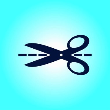 Makas ile kesme hatları simgesi. Rozet yer kesme.