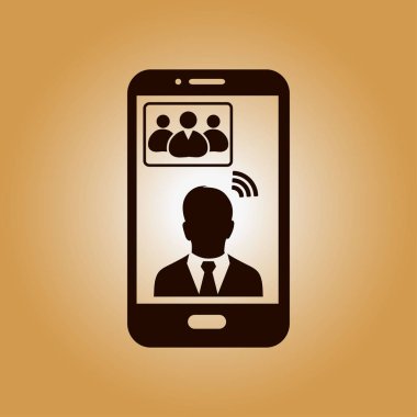 Online konferans akıllı telefon simgesi. Akıllı telefonlar ve tabletler ile sesli ve görüntülü konferans.