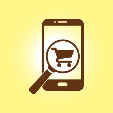 Cam shoping akıllı telefon arıyor. Shoping online simgesi.