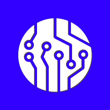 Devre kartı simgesi. Teknoloji düzeni kare simgesi. Düz tasarım stili.