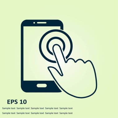 Dokunmatik ekran smartphone işareti simgesi. El işaretçi simgesi. Düz tasarım stili. Vektör Eps 10.