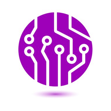 Devre kartı simgesi. Teknoloji düzeni kare simgesi. Düz tasarım stili.