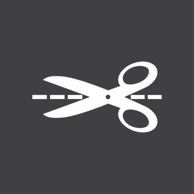 Makas ile kesme hatları simgesi. Rozet yer kesme.