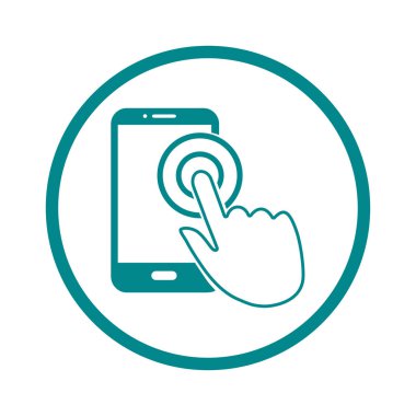 Dokunmatik ekran smartphone işareti simgesi. El işaretçi simgesi. Düz tasarım stili. Vektör Eps 10.