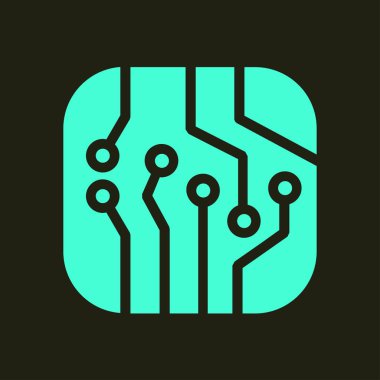 Devre kartı simgesi. Teknoloji düzeni kare simgesi. Düz tasarım stili.