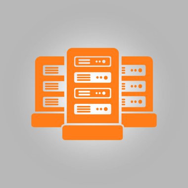 Veri merkezi simgesinde ağ sunucuları. Düz tasarım biçimi.