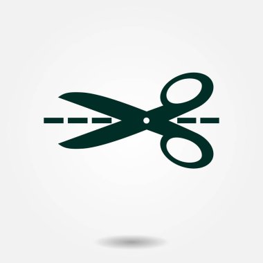 Makas ile kesme hatları simgesi. Rozet yer kesme.