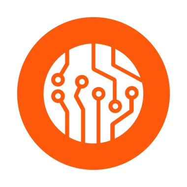 Devre kartı simgesi. Teknoloji düzeni kare simgesi. Düz tasarım stili.