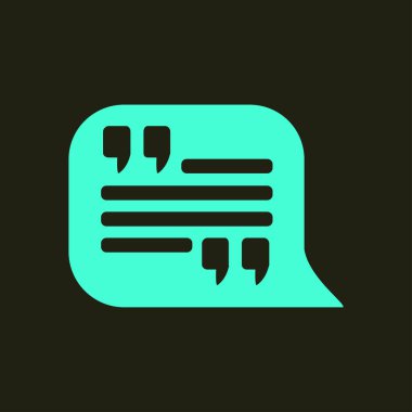 Simge alıntı. Tırnak işareti konuşma balonu sembol. Doğrudan nutuk işareti.