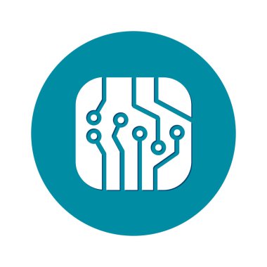 Devre kartı simgesi. Teknoloji düzeni kare simgesi. Düz tasarım stili.