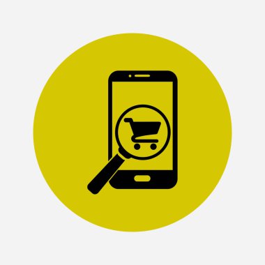 Cam shoping akıllı telefon arıyor. Shoping online simgesi.