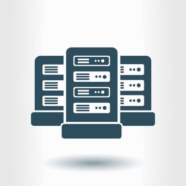 Veri merkezi simgesinde ağ sunucuları. Düz tasarım biçimi.