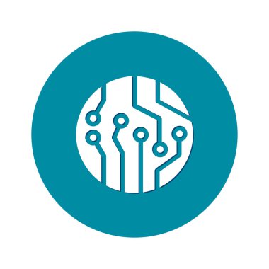 Devre kartı simgesi. Teknoloji düzeni kare simgesi. Düz tasarım stili.