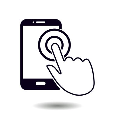 Dokunmatik ekran smartphone işareti simgesi. El işaretçi simgesi. Düz tasarım stili. Vektör Eps 10.