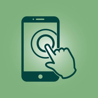 Dokunmatik ekran smartphone işareti simgesi. El işaretçi simgesi. Düz tasarım stili. Vektör Eps 10.