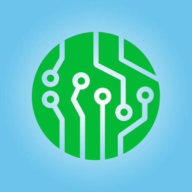 Devre kartı simgesi. Teknoloji düzeni kare simgesi. Düz tasarım stili.