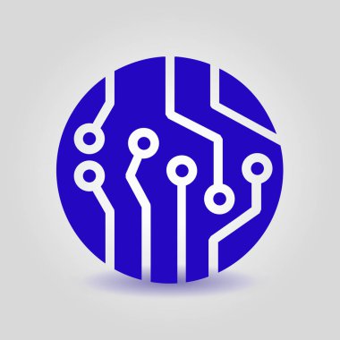 Devre kartı simgesi. Teknoloji düzeni kare simgesi. Düz tasarım stili.