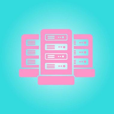 Veri merkezi simgesinde ağ sunucuları. Düz tasarım biçimi.