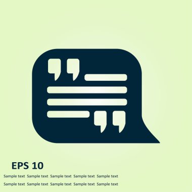 Simge alıntı. Tırnak işareti konuşma balonu sembol. Doğrudan nutuk işareti.