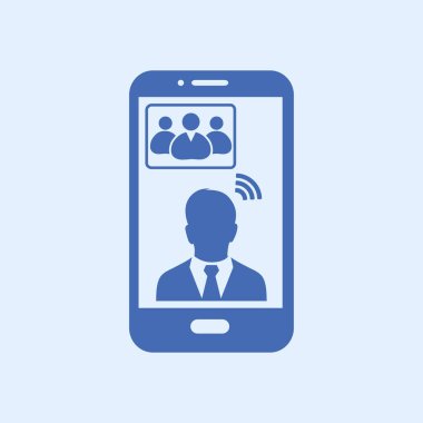 Online konferans akıllı telefon simgesi. Akıllı telefonlar ve tabletler ile sesli ve görüntülü konferans.