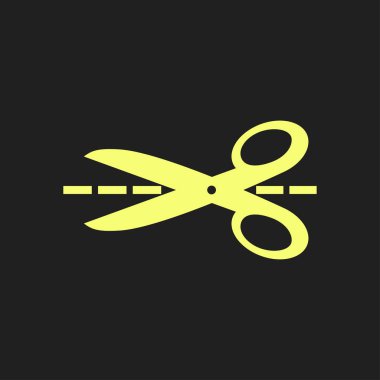 Makas ile kesme hatları simgesi. Rozet yer kesme.