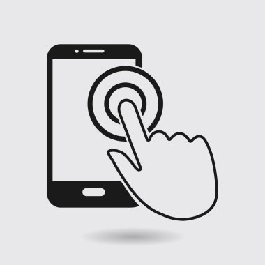 Dokunmatik ekran smartphone işareti simgesi. El işaretçi simgesi. Düz tasarım stili. Vektör Eps 10.