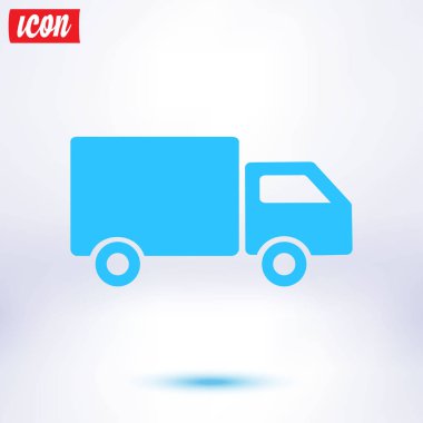 Teslimat kamyonu işareti simgesi. Kargo van sembolü. Sevk irsaliyelerini ve ücretsiz teslim. Düz stil. Vektör.