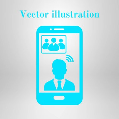 Online konferans akıllı telefon simgesi. Akıllı telefonlar ve tabletler ile sesli ve görüntülü konferans.