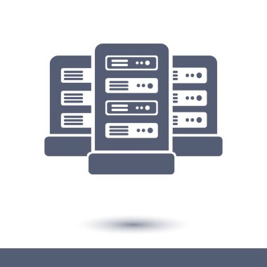 Veri merkezi simgesinde ağ sunucuları. Düz tasarım biçimi.