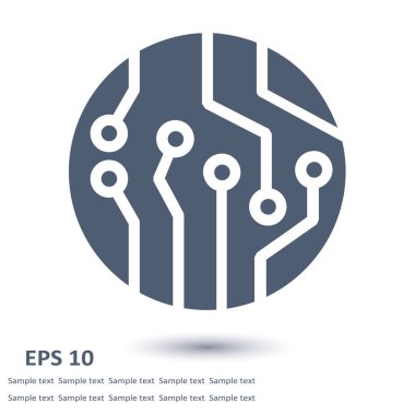 Devre kartı simgesi. Teknoloji düzeni kare simgesi. Düz tasarım stili.