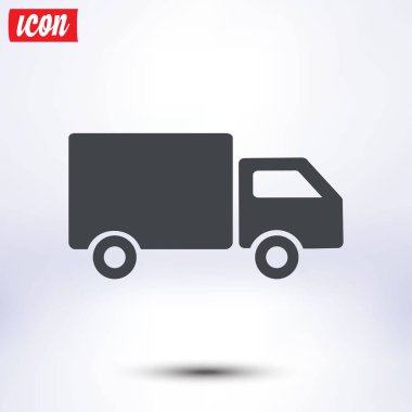 Teslimat kamyonu işareti simgesi. Kargo van sembolü. Sevk irsaliyelerini ve ücretsiz teslim. Düz stil. Vektör.