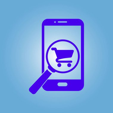 Cam shoping akıllı telefon arıyor. Shoping online simgesi.