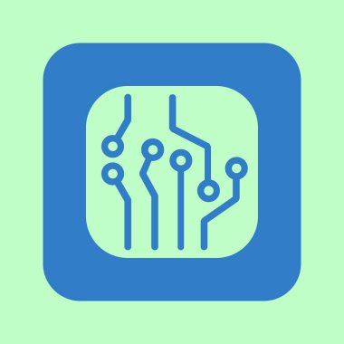 Devre kartı simgesi. Teknoloji düzeni kare simgesi. Düz tasarım stili.