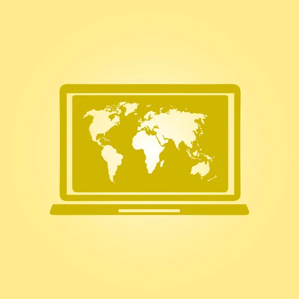 Jednoduché Ikony Laptop Mapa Světa Vektorové Ilustrace — Stockový vektor