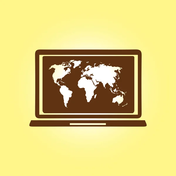 Ícone Simples Laptop Mapa Mundo Ilustração Vetorial — Vetor de Stock