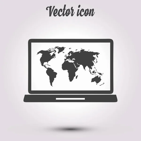 Einfaches Symbol Für Laptop Und Weltkarte Vektorillustration — Stockvektor