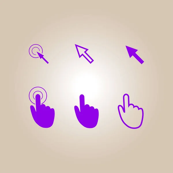 Iconos Puntero Cursor Haga Clic Presionar Tocar Acciones Estilo Plano — Vector de stock