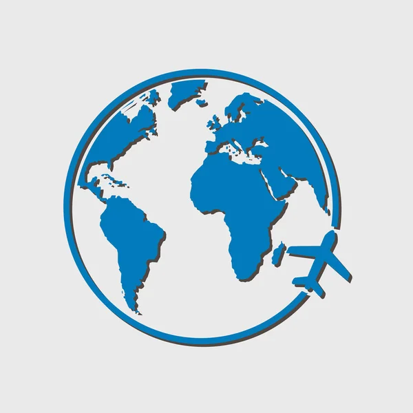 Repülőgép Ikon Utazás Utazás Világ Körül Lapos Kivitel Stílus — Stock Vector