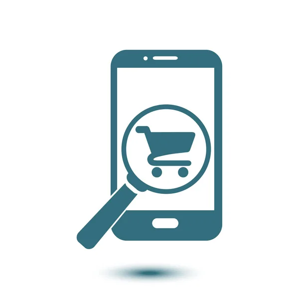 Γυαλί Ψάχνοντας Για Shoping Στο Smart Phone Online Shoping Εικονίδιο — Διανυσματικό Αρχείο