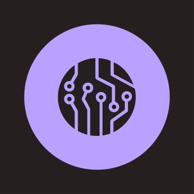 Devre kartı simgesi. Teknoloji düzeni kare simgesi. Düz tasarım stili.