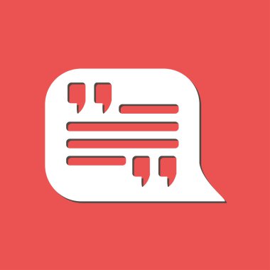 Simge alıntı. Tırnak işareti konuşma balonu sembol. Doğrudan nutuk işareti.