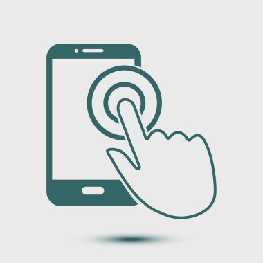 Dokunmatik ekran smartphone işareti simgesi. El işaretçi simgesi. Düz tasarım stili. Vektör Eps 10.