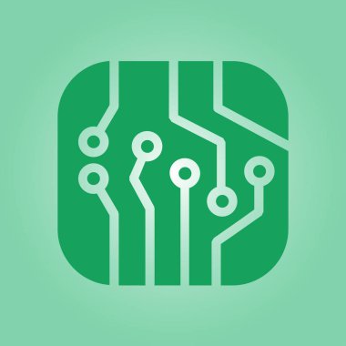 Devre kartı simgesi. Teknoloji düzeni kare simgesi. Düz tasarım stili.