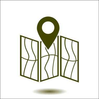 harita ve PIN, vektör çizim basit simgesi