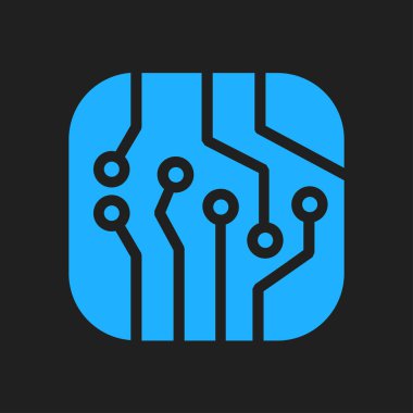 Devre kartı simgesi. Teknoloji düzeni kare simgesi. Düz tasarım stili.